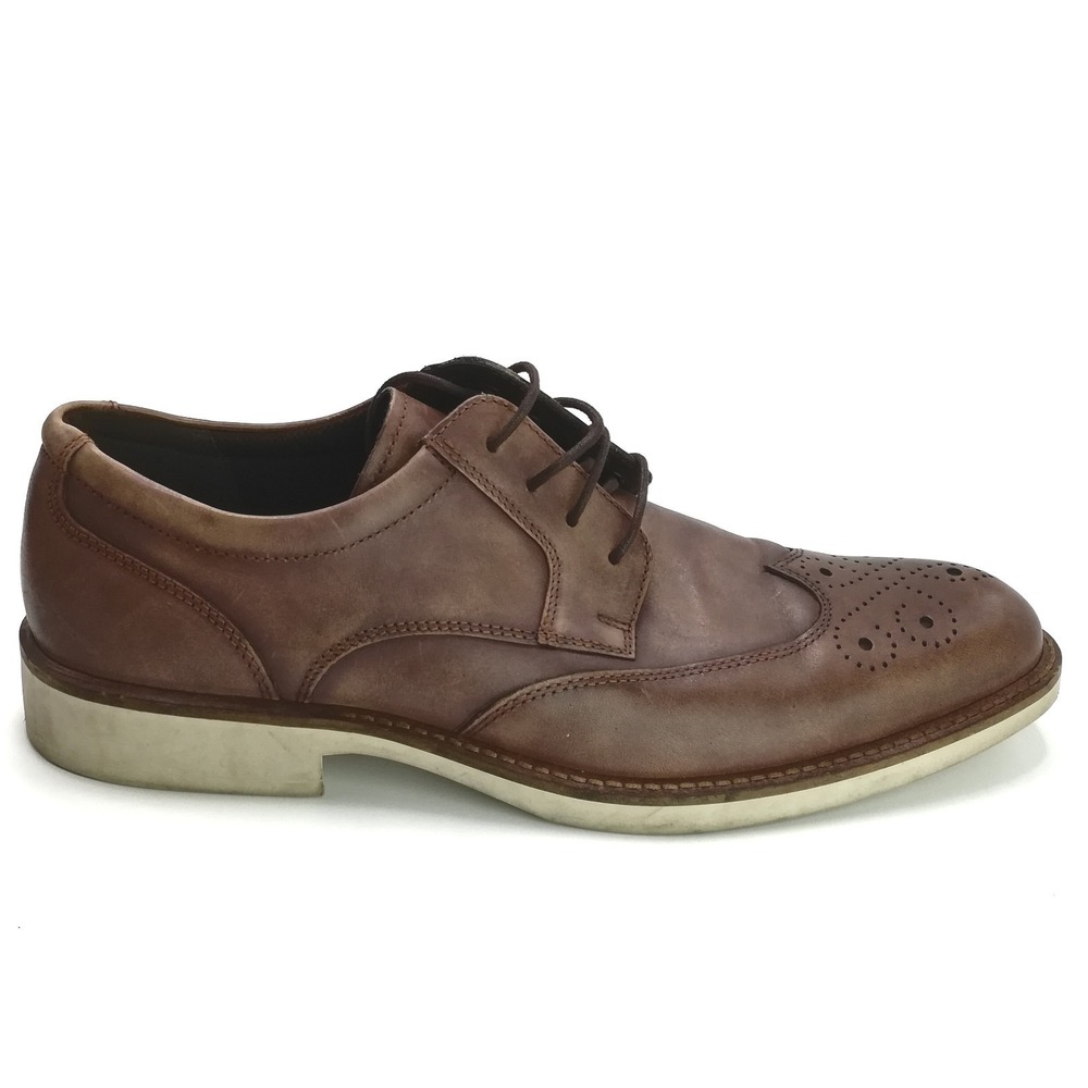 Ecco Shoes Mens Oxford Biarritz Brogue Derby Amber Brown Leather‎ Wingtip 43